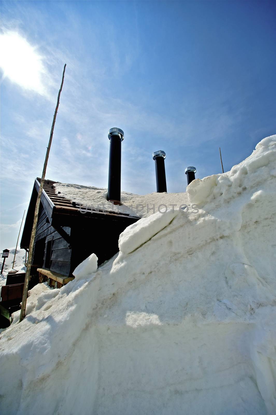 Building in the Snow. Large Snowfields in Colorado U.S.A.