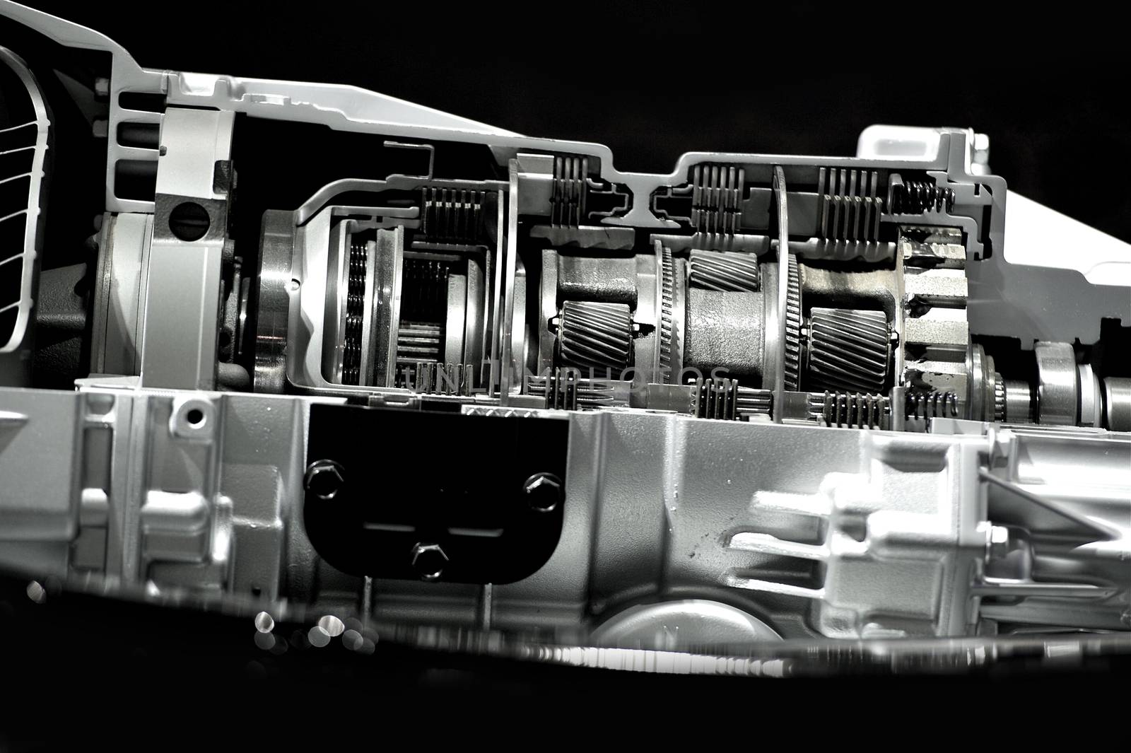 Automatic Transmission / Gearbox Section. Inside Modern Automatic Transmission. Cars Technology. Black Solid Background.