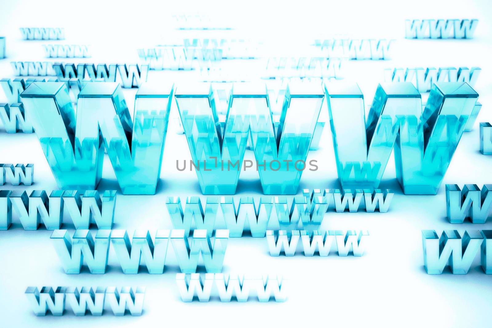 World Wide Web - 3D Render WWW. great for Internet Related Graphics. Baby Blue Glassy Text
