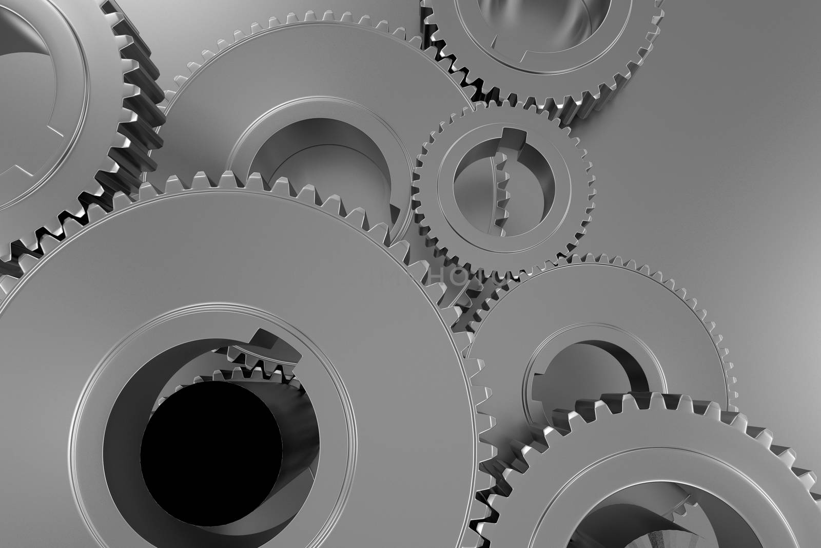 Silver Tech Gears Background. 3D Rendered Polished Metallic Gears Background