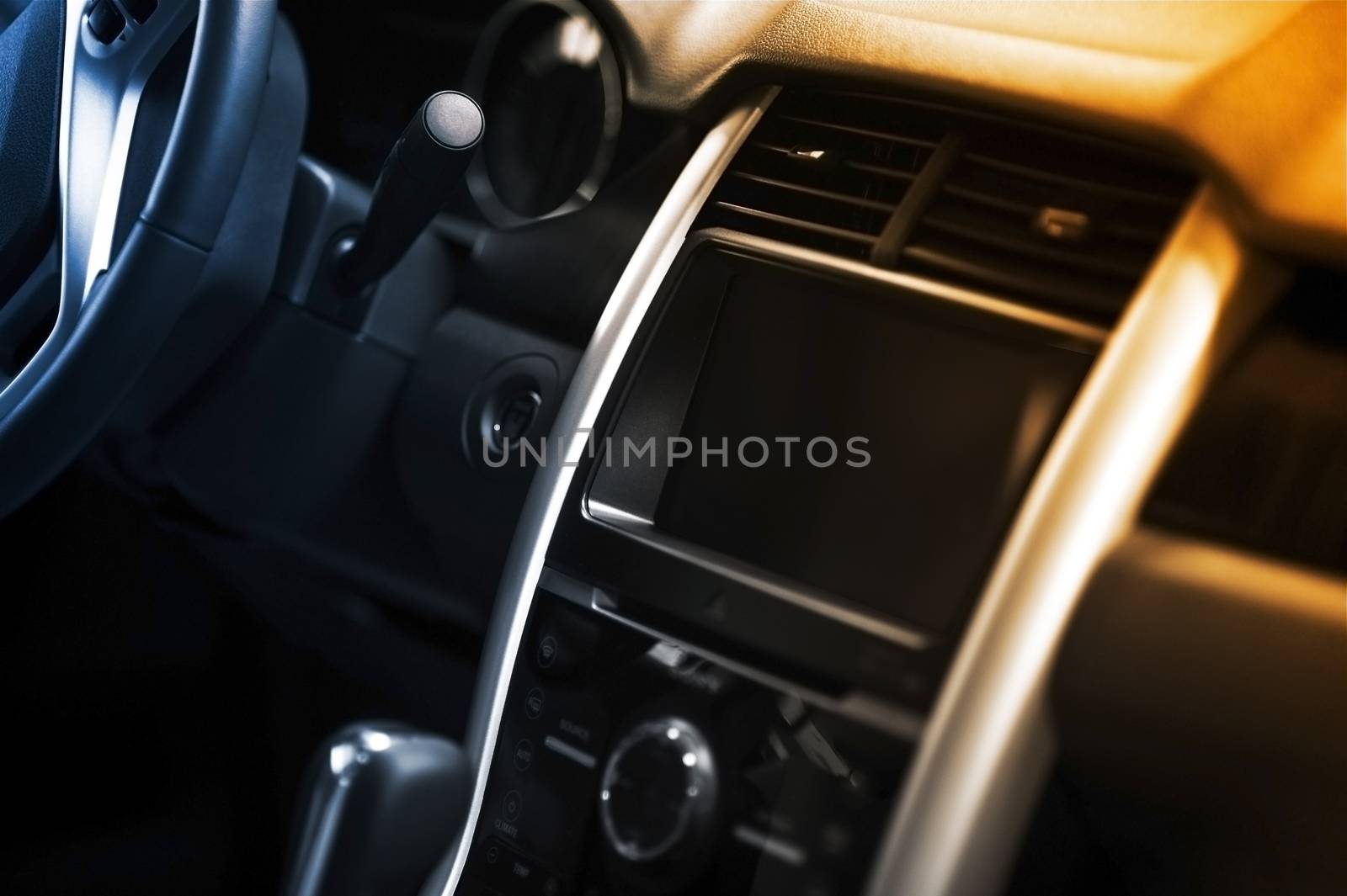 Car Dash / Central Console with Multimedia Center Display. Modern Vehicle Interior Design.
