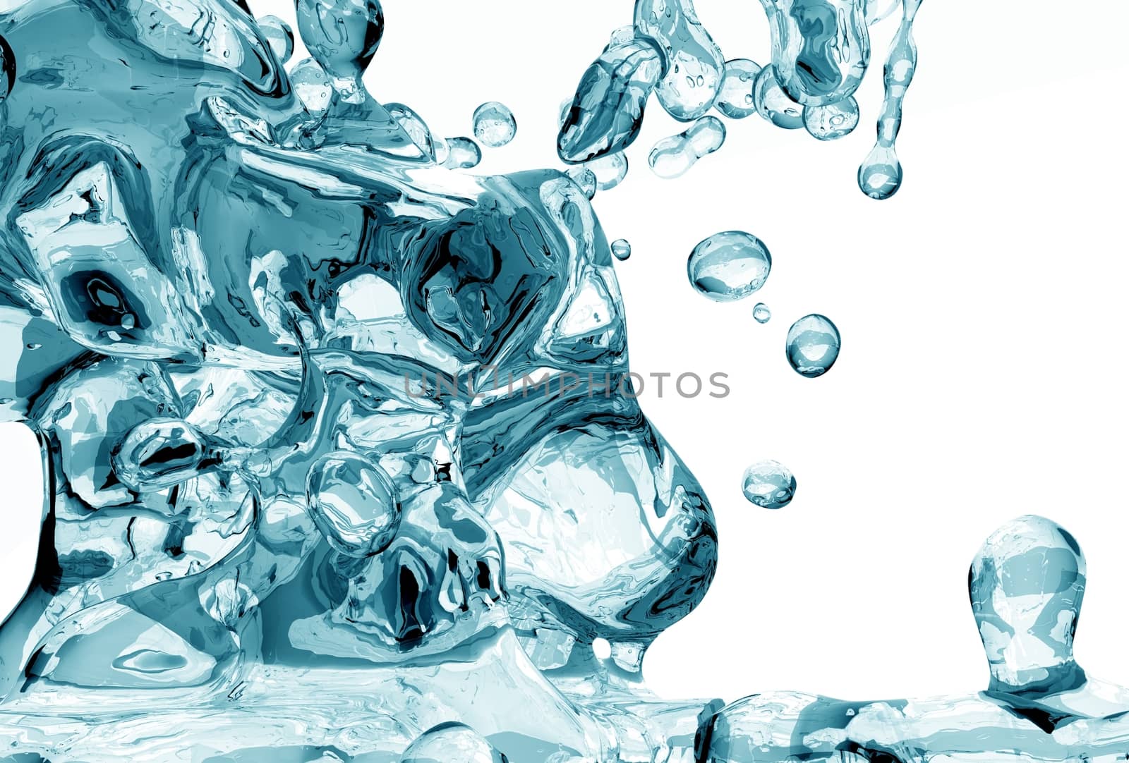 Water Freshness 3D illustration. Crystal Clear Splashing Water on Solid White Background.
