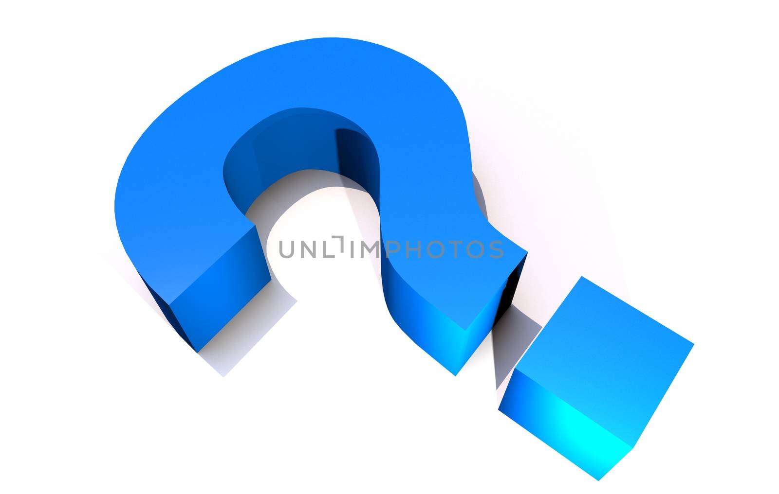 Big Question - 3D Render Blue Question Mark Laying on White Background.