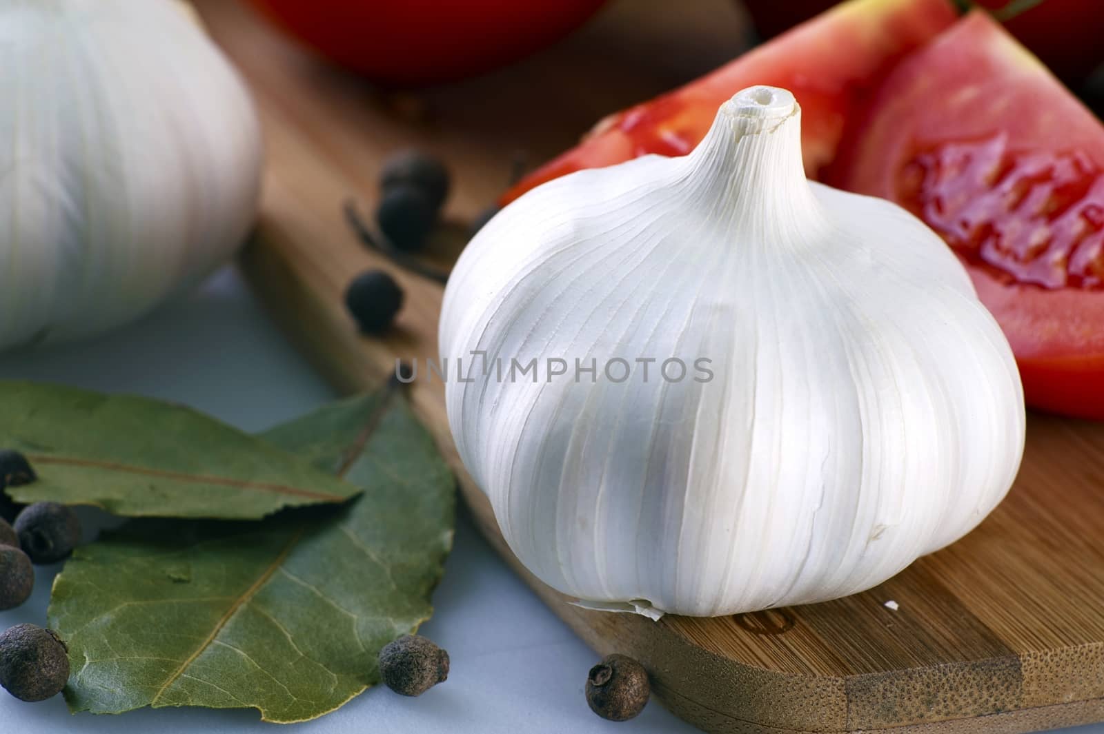 Garlic Fruit with Some Other Vegetables and Spices in Background.