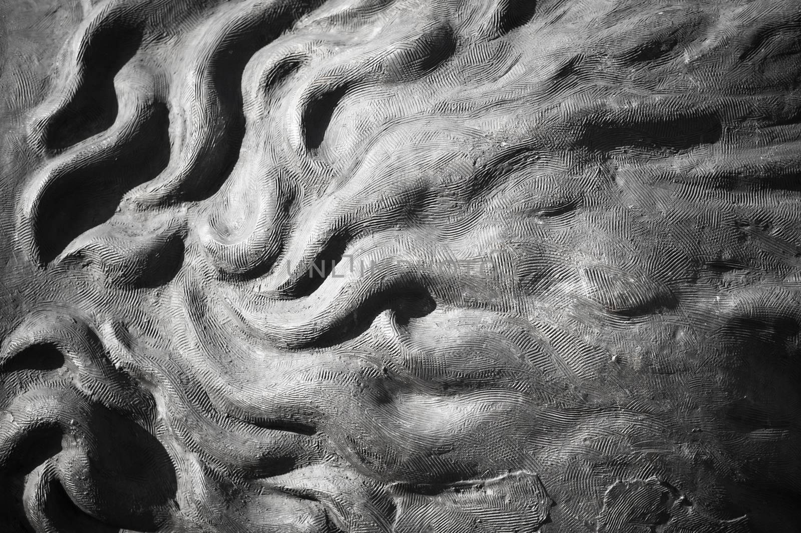 Concrete Sculpture Background. Abstract Wavy Art Form - Horizontal Photography
