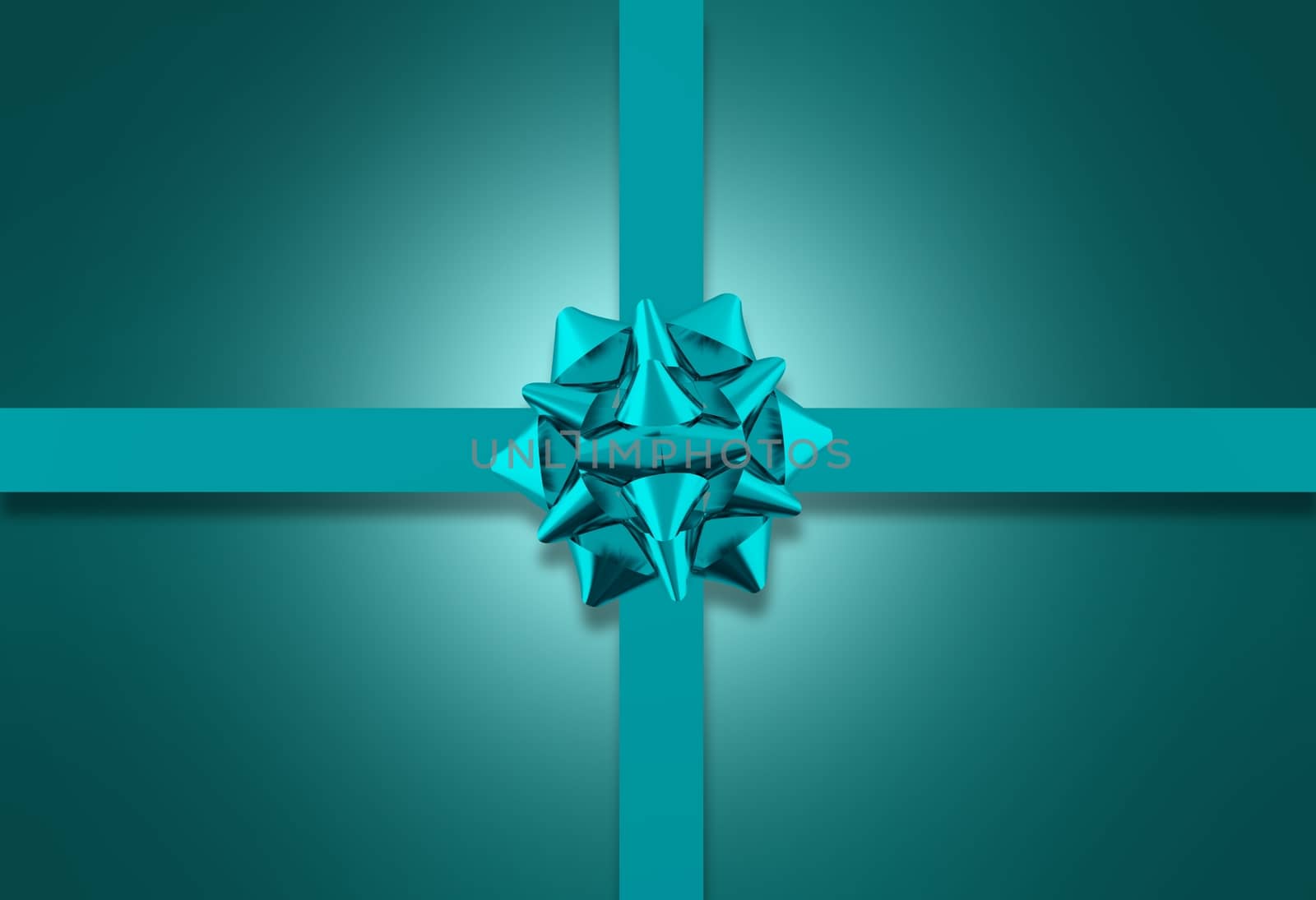 Blue Ribbon and Bow on Blue Solid Background. Season Greetings Background.