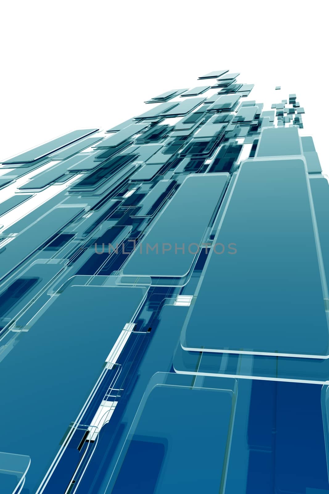 Glassy Blocks Background. Vertical Blue Glassy Blocks 3D Render Design.