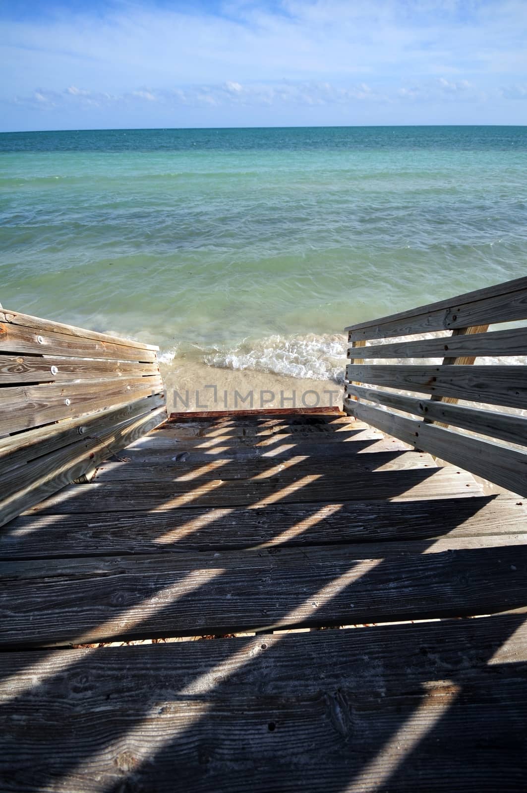 Stairs to Destination - Wood Stairs to the Beach. Atlantic Ocean.