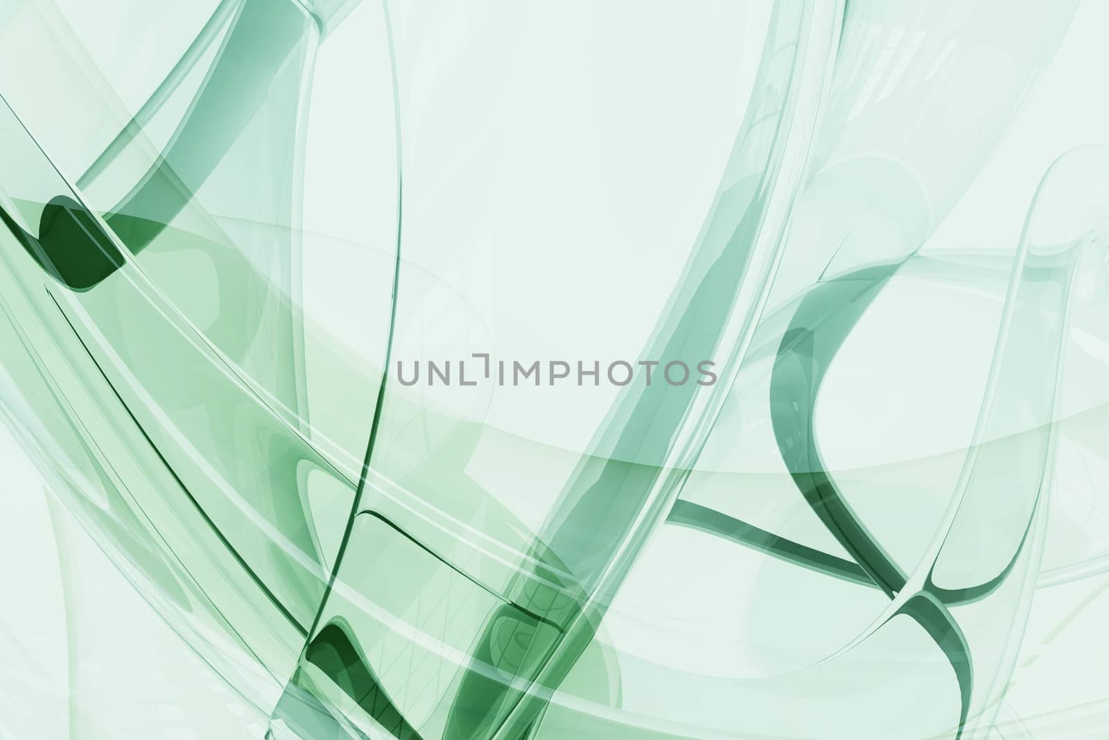 Abstract Glass Shapes - Glassy Green 3D Rendered Horizontal Background.