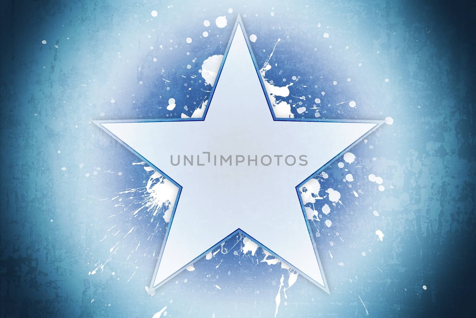 Light Blue Star on the Blue Grungy Background with Splashes.