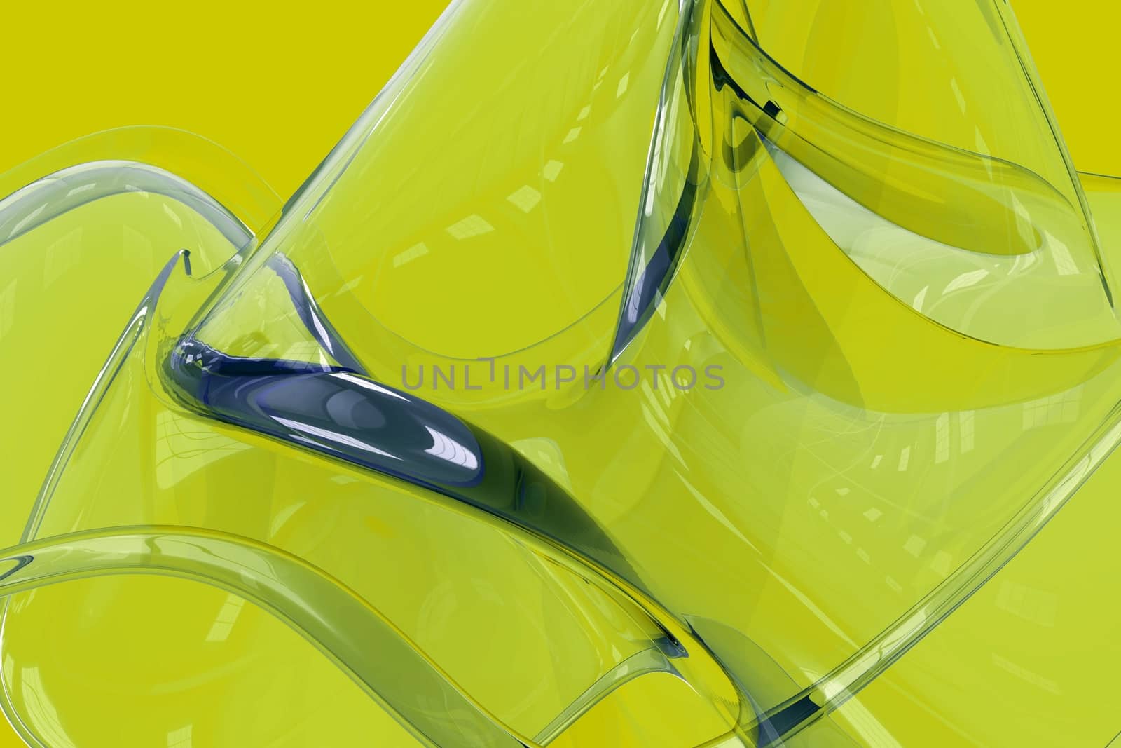 Background: Green Glassy Abstract Horizontal Cool 3D Render Illustration. Abstract Yellowish-Greenish Background