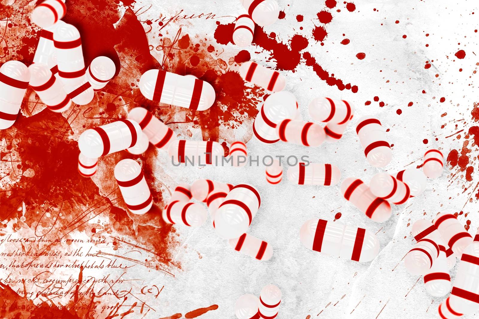 Red Falling Pills / Medications. Health Care Theme. Medical 3D Render Illustration