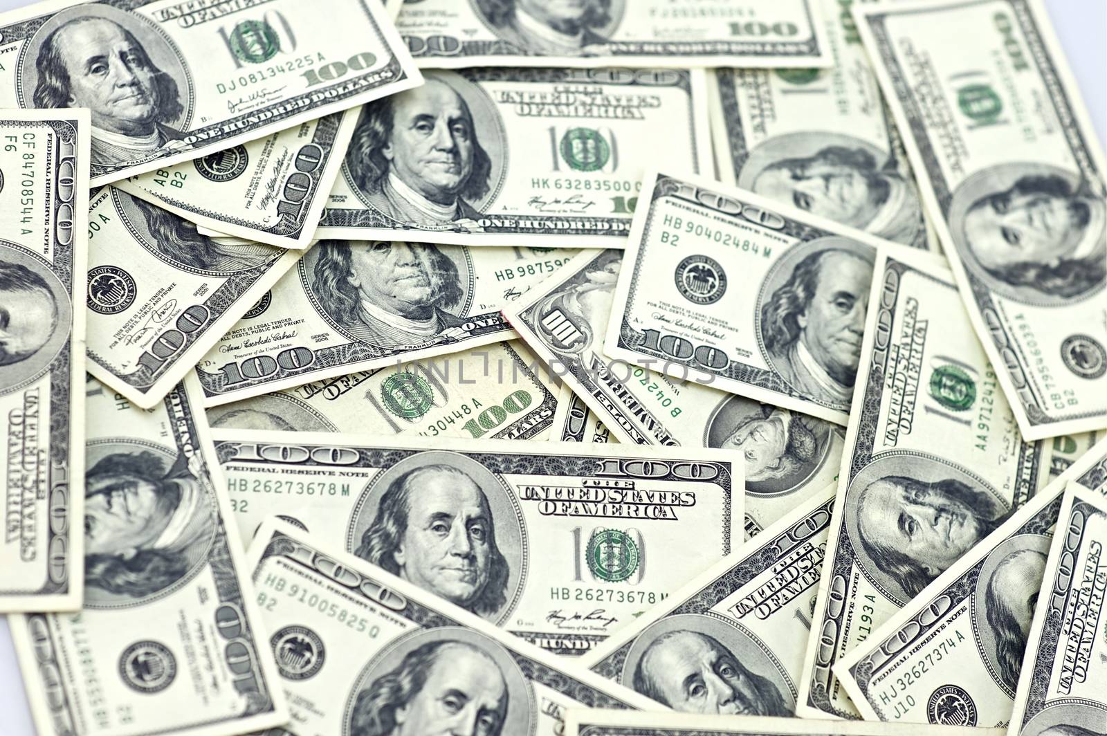 One Hundred American Dollars. 100 Dollar Bills Background. Business Background. Horizontal Photo.