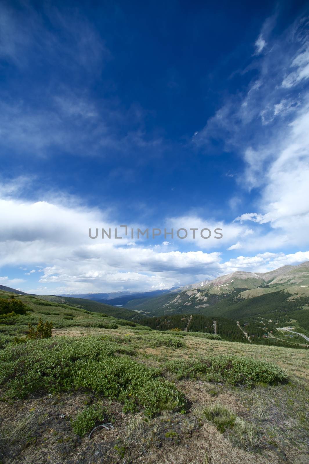 Mountains. Colorado Rocky Mountains in Summer. Clear Dark Blue Sky. Mountains Landscape. Wide Angle Photo