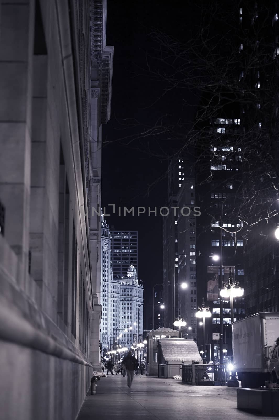 Michigan Ave Sidewalk - Chicago Illinois. Sidewalk Late Evening in Chicago. Michigan Avenue. Vertical Photography.