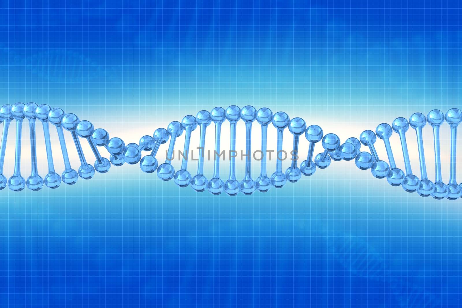 DNA Chain Illustration - Blue Background. 3D Render Illustration