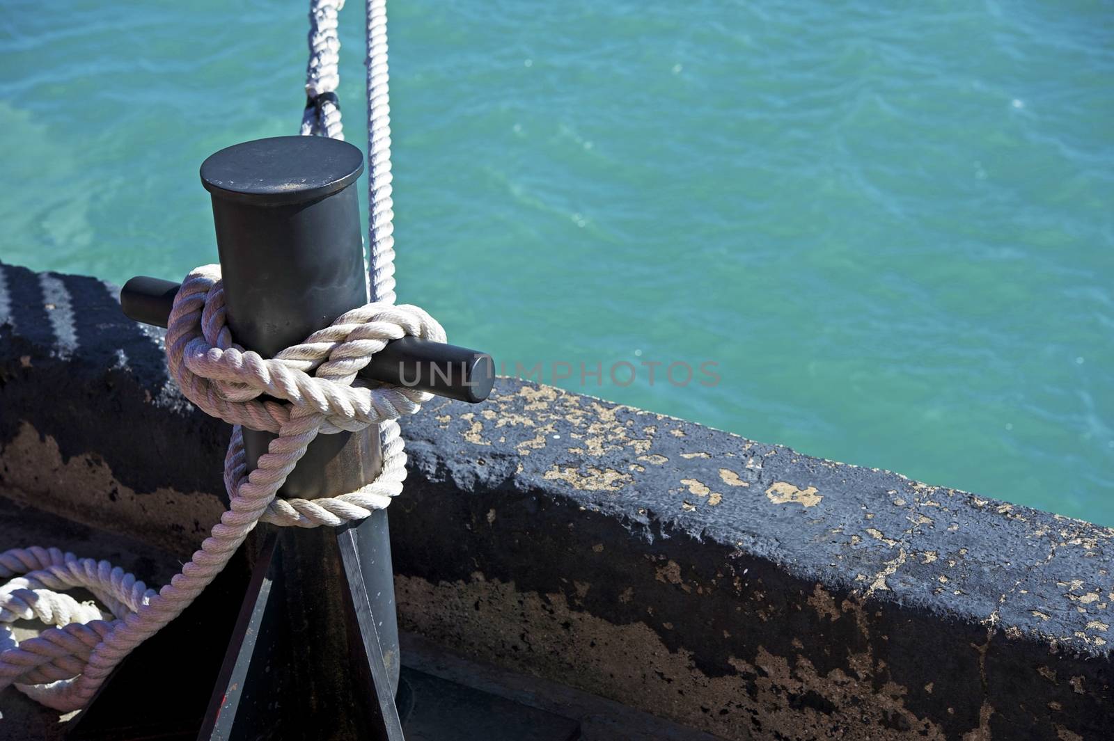 Mooring Line - At the Pier. Closeup Photo. Boating Theme