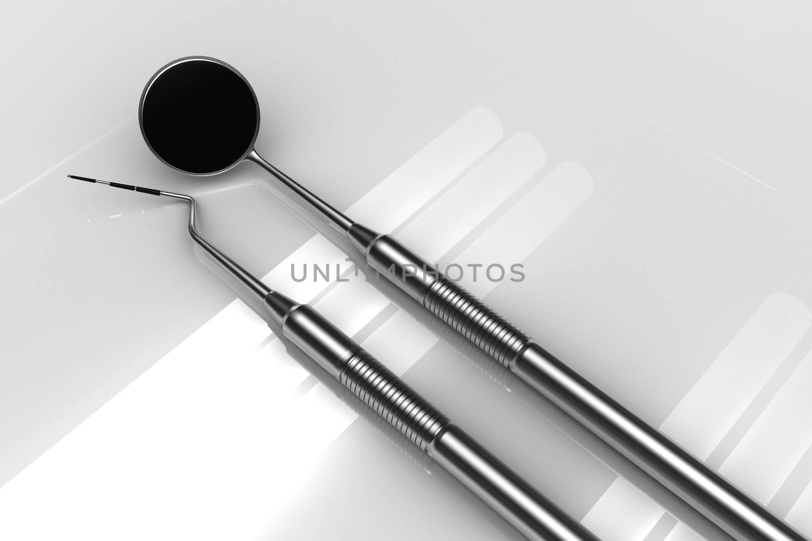 Stainless Dental Equipment on the Desk. 3D Rendered Illustration.