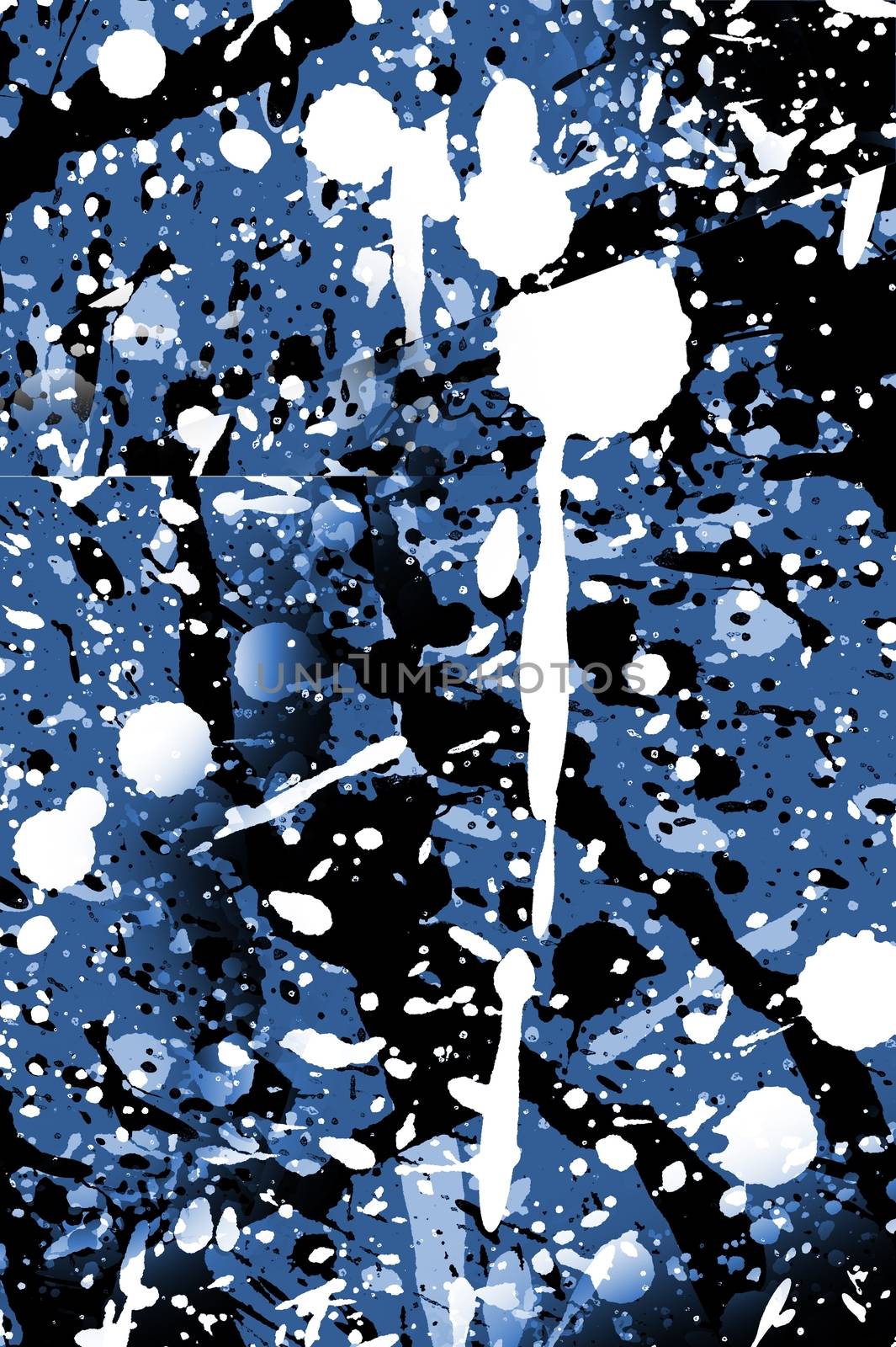 Grunge Splashes - Dirty Splashy Background. White, Blue and Black Splashes. Vertical Design.