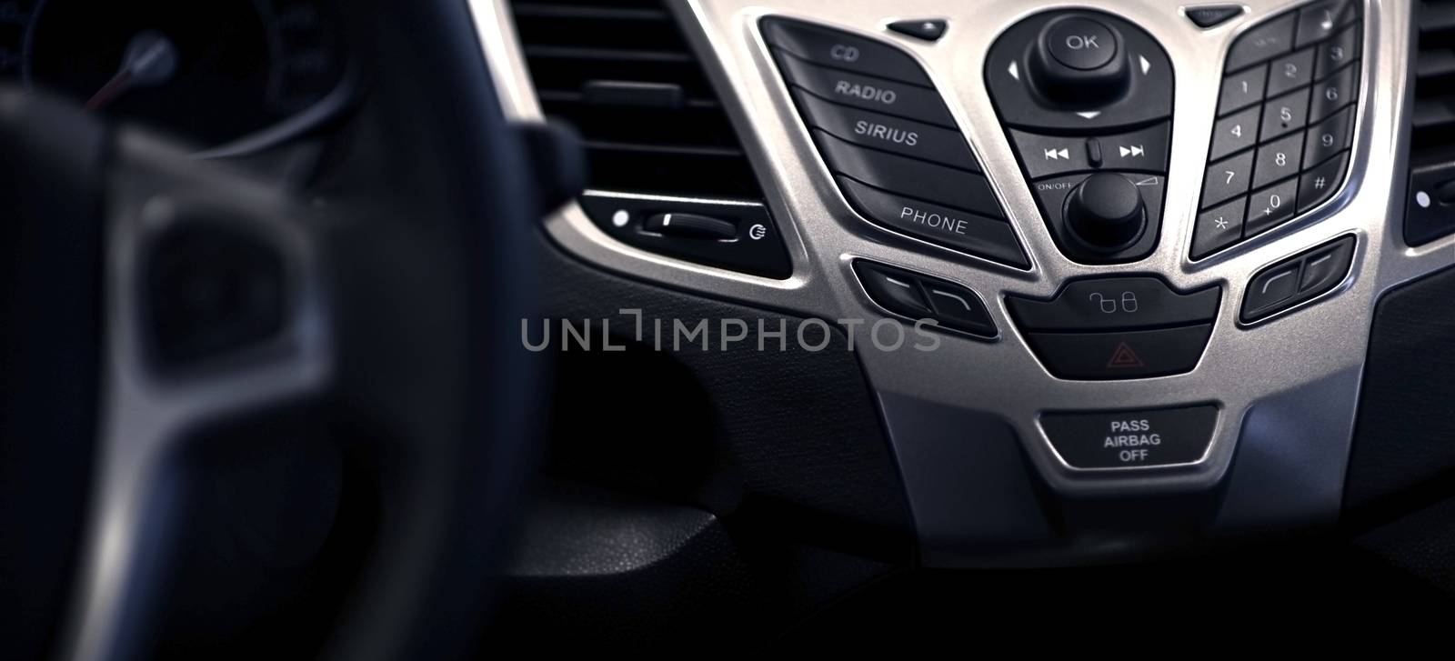 Multimedia Car Dash Panoramic Photography. Modern Dashboard Design.