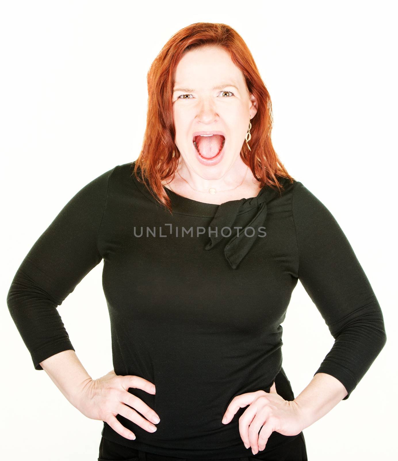 Yelling single woman with red hair by Creatista