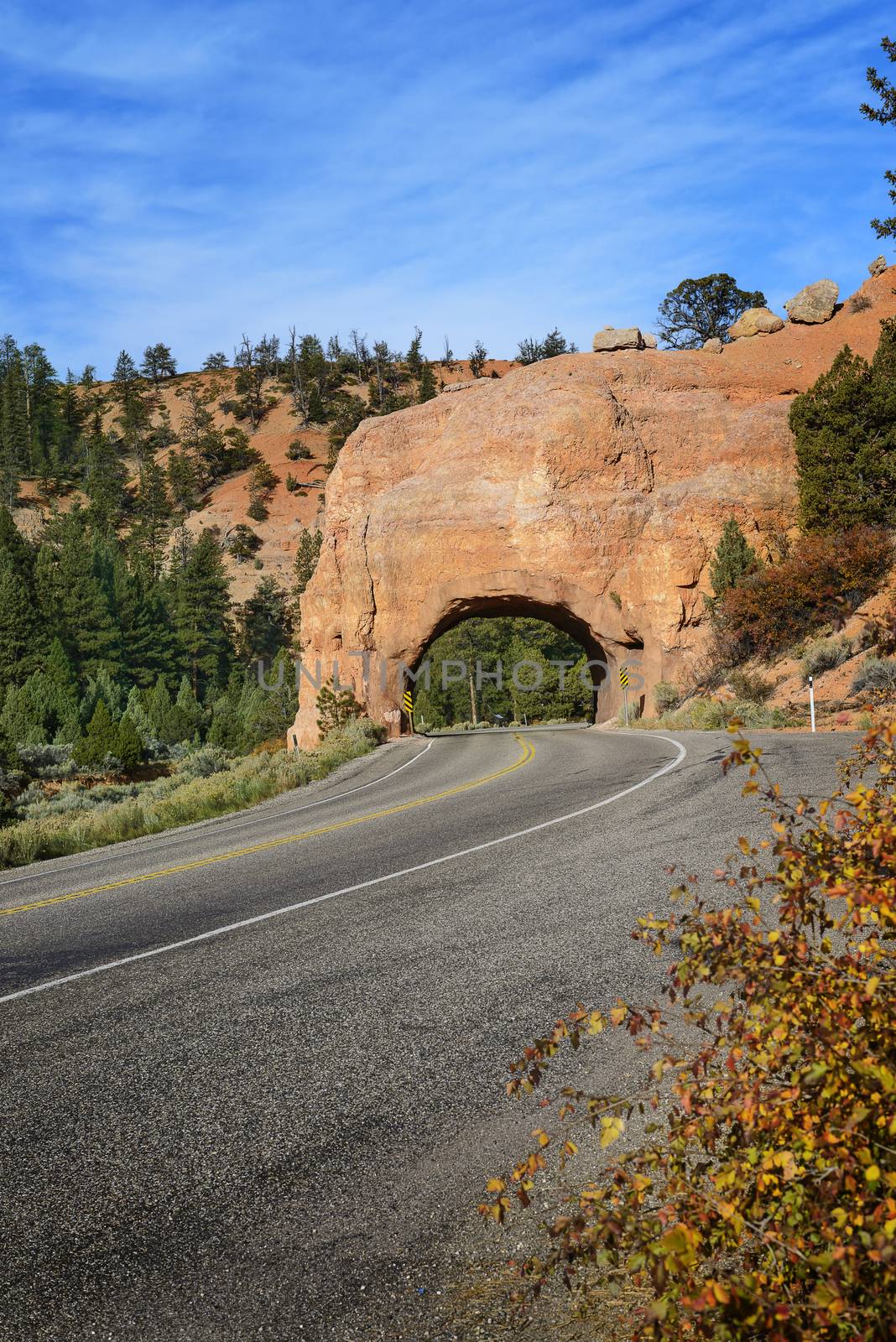 famous tunnel in the rock iacross the road in utah