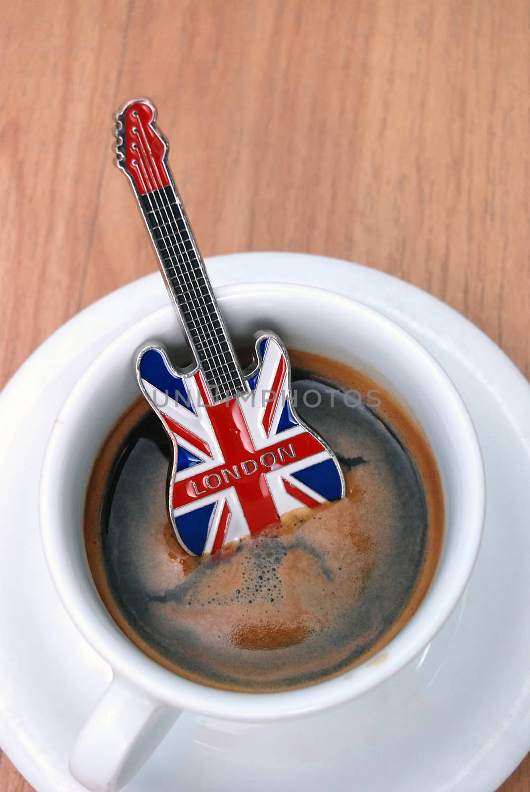 image of guitar souvenir from london in espresso cup