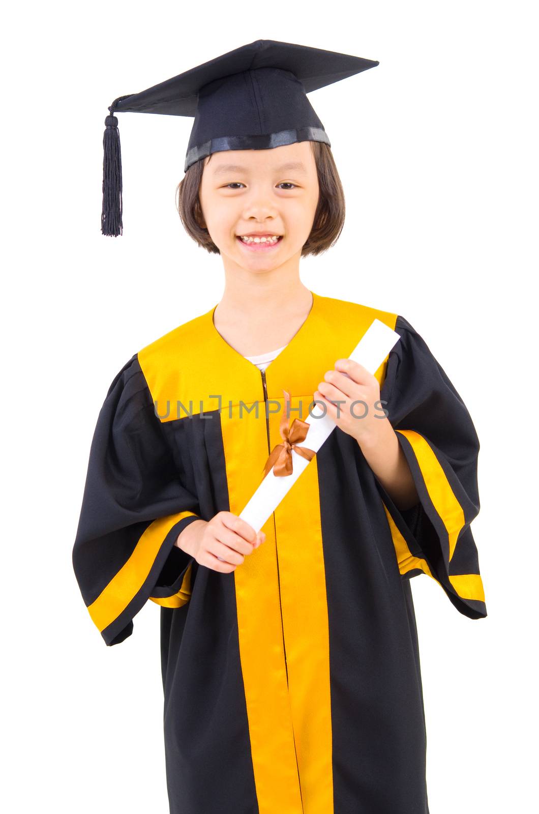 Asian kid in graduation gown
