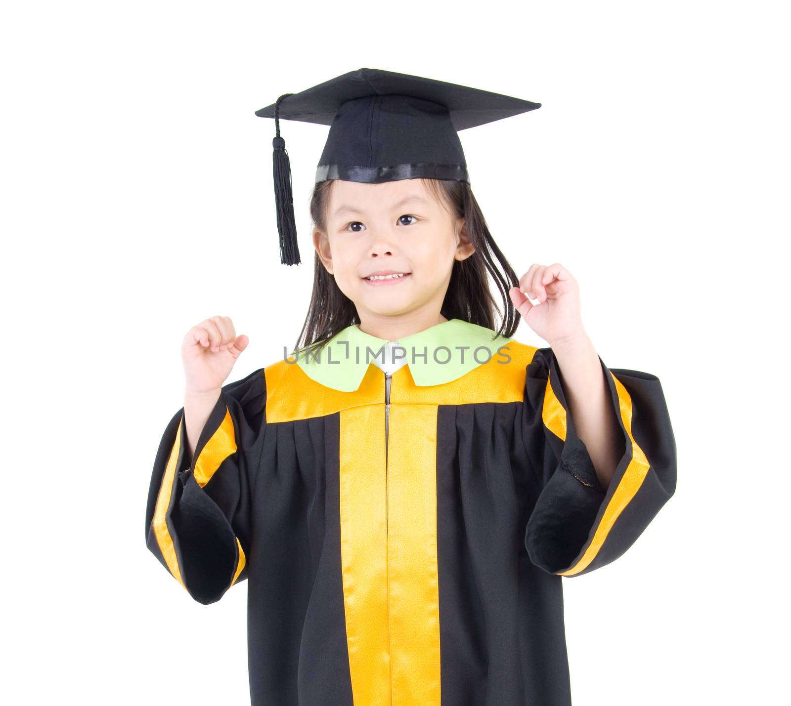 Asian kid in graduation gown