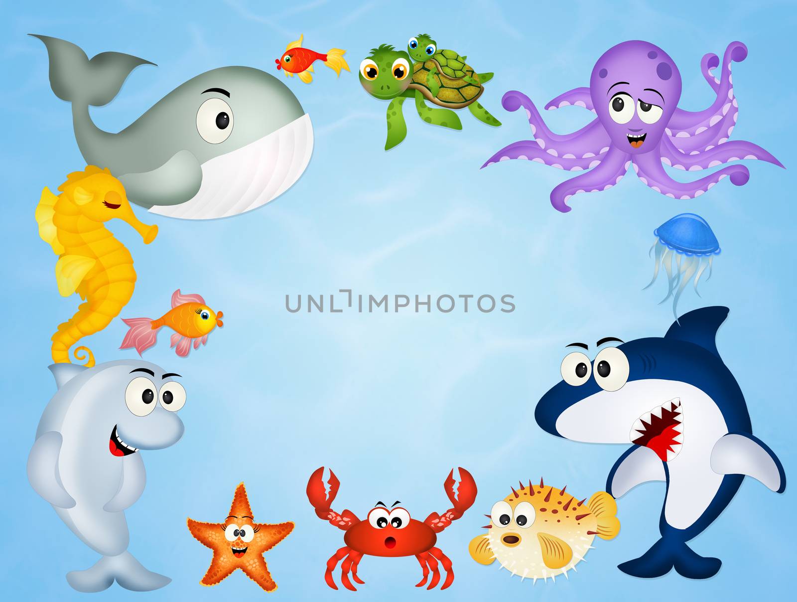 illustration of sea life animals