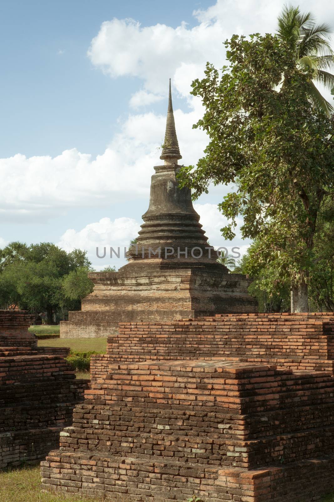 panorama view of ancient  pagoda  in Ayutthaya historical park, Thailand