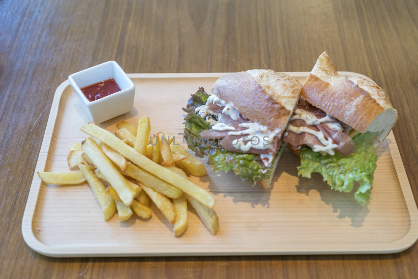Ham and Cheese Sandwich with French Fries