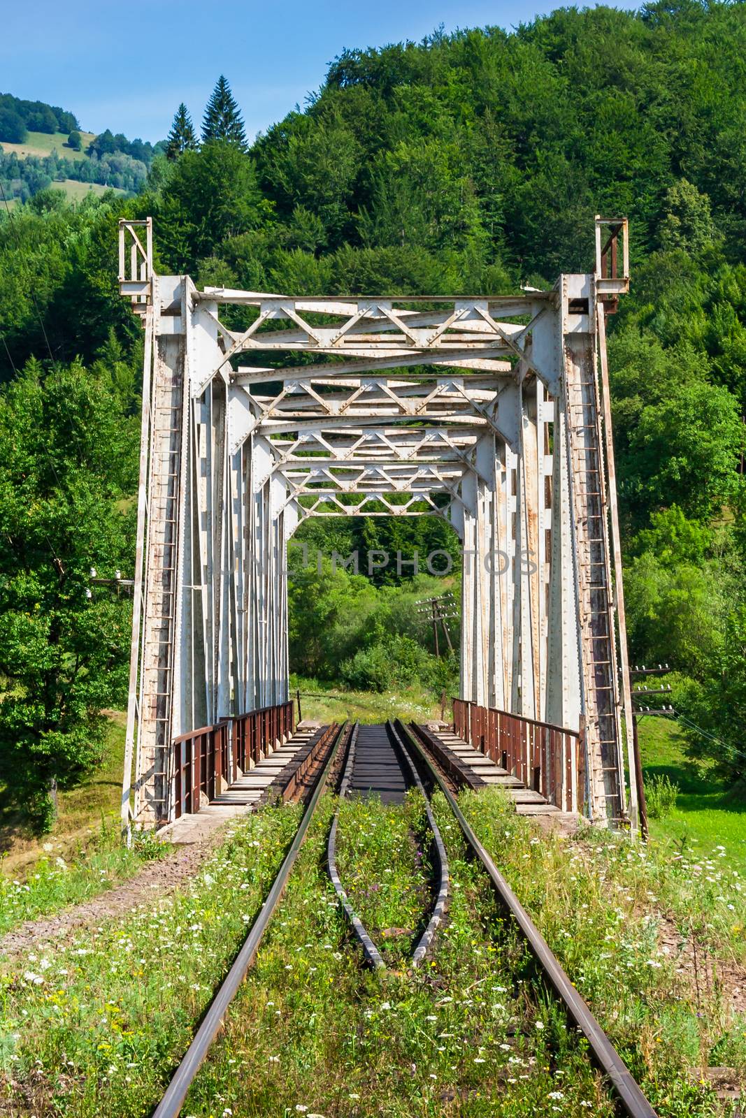 metal bridge in mountains by Pellinni