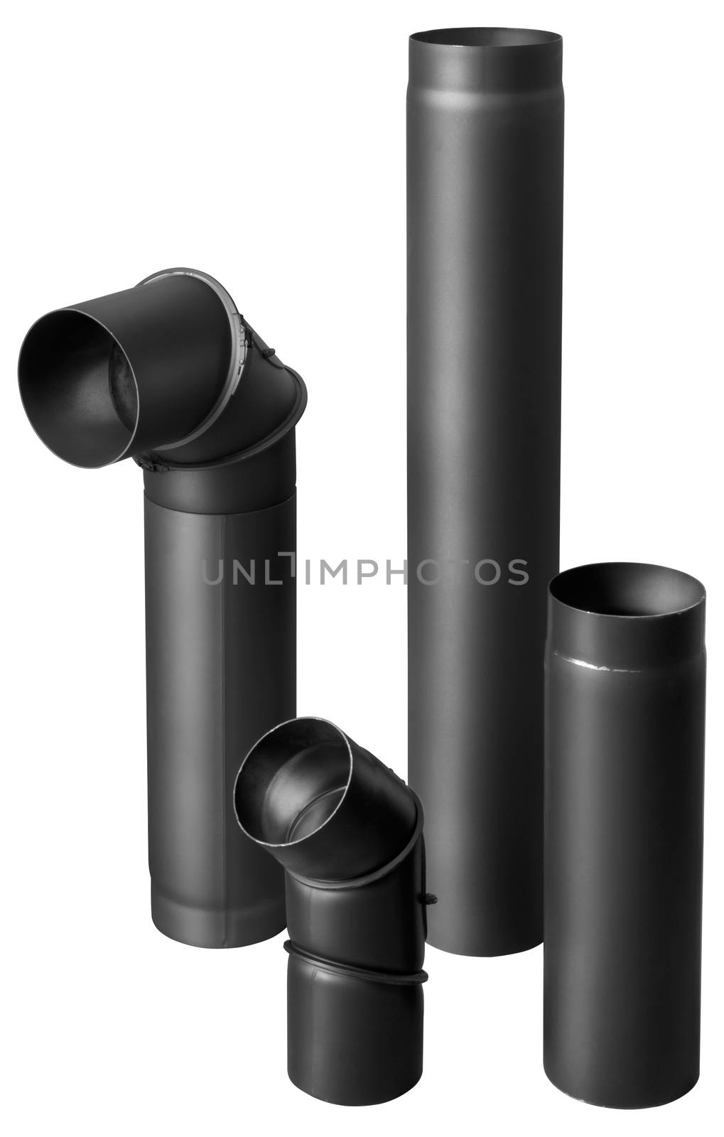 set of black metal fire-resistant pipes for fireplaces
