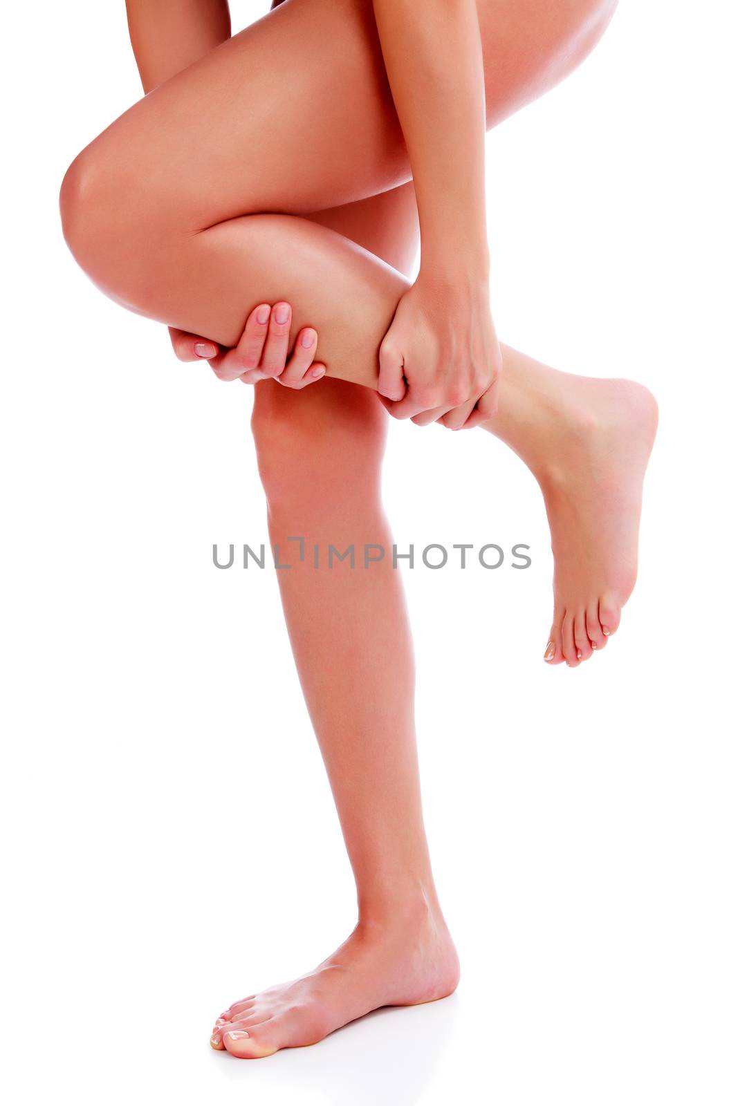 Pain in a leg, isolated on white background
