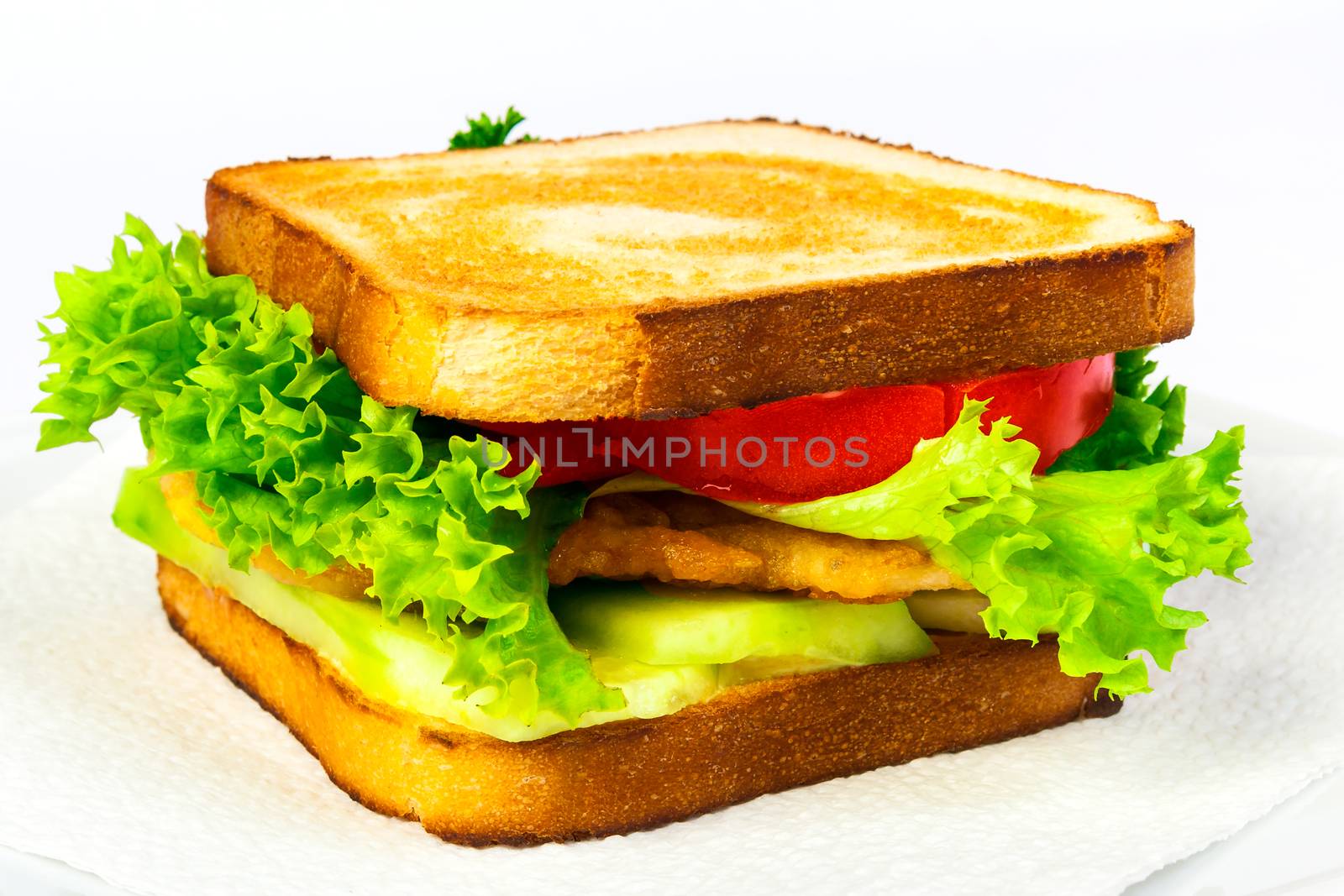 crispy toast with steak, tomato and lettuce