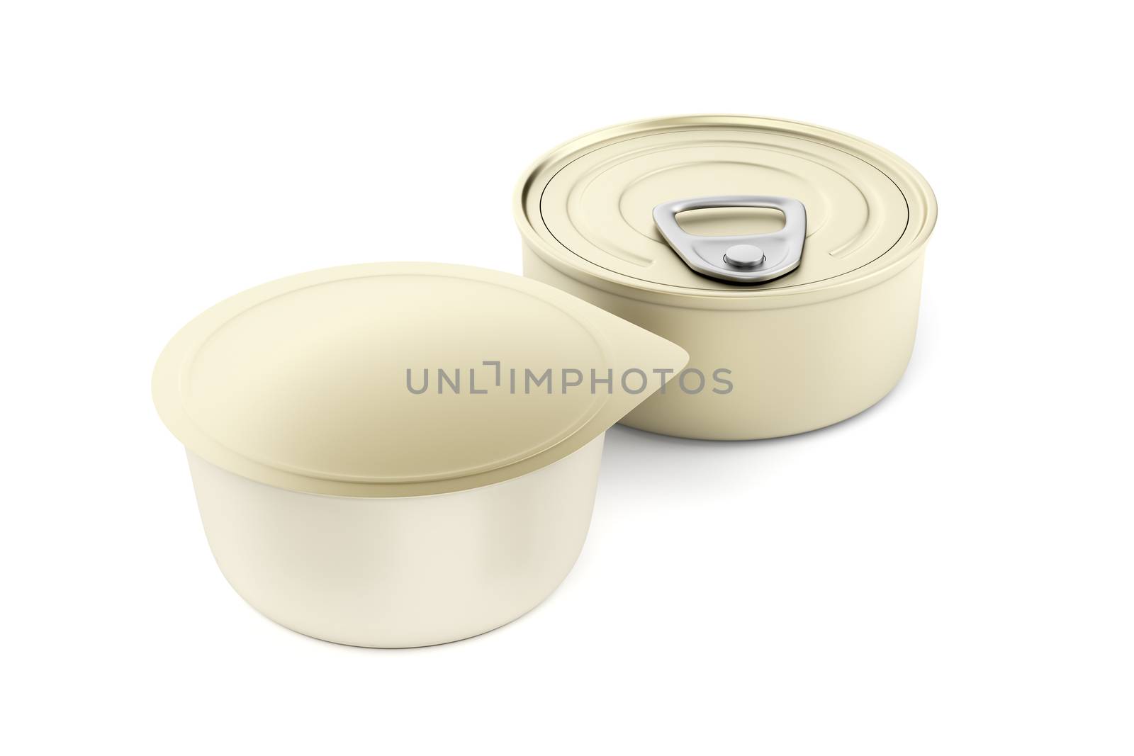 Two different type of tin cans for pate, cheese, butter or other food