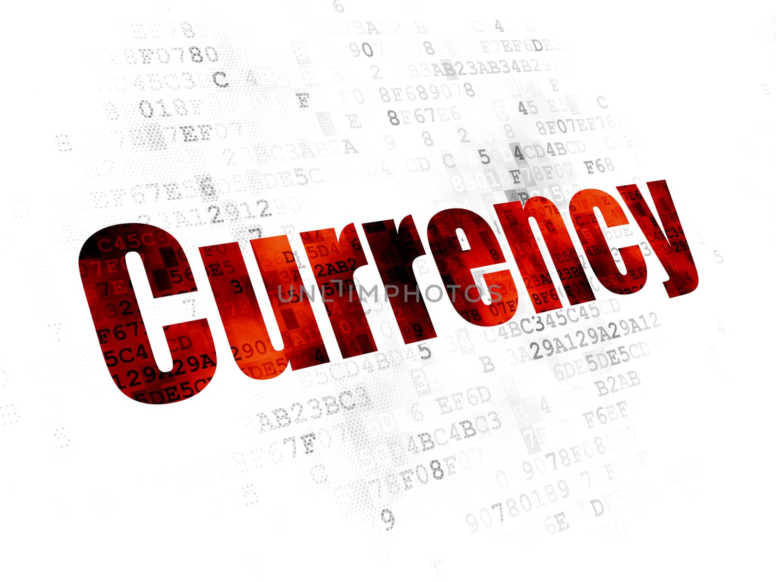 Banking concept: Pixelated red text Currency on Digital background