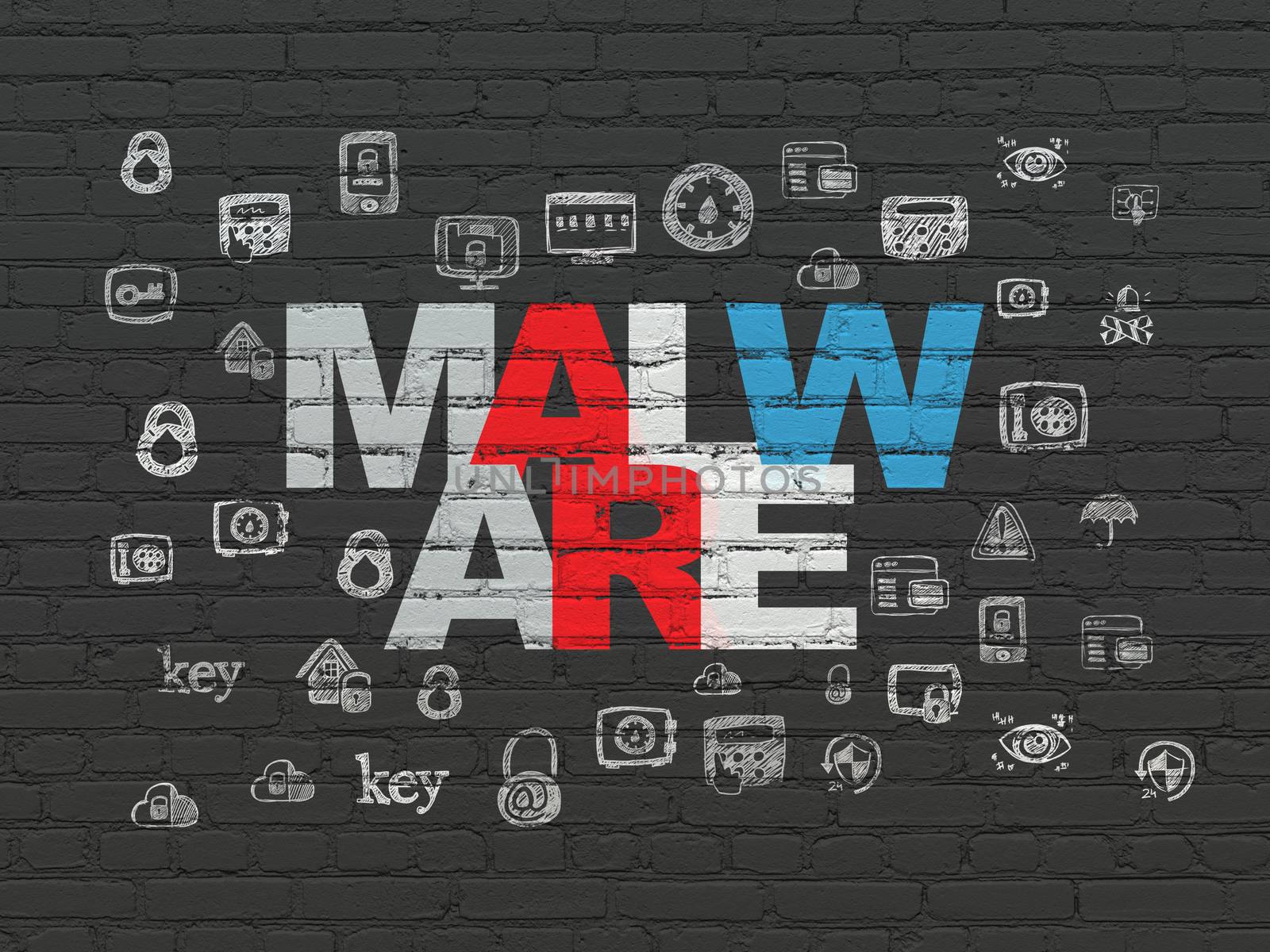 Privacy concept: Malware on wall background by maxkabakov
