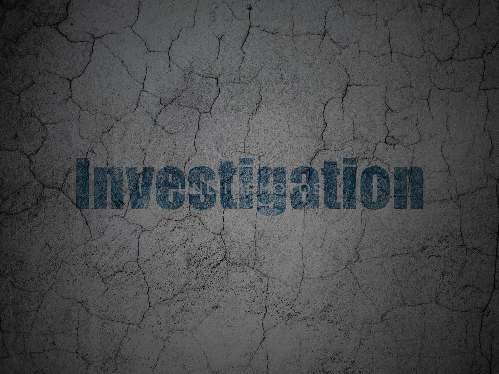 Science concept: Blue Investigation on grunge textured concrete wall background