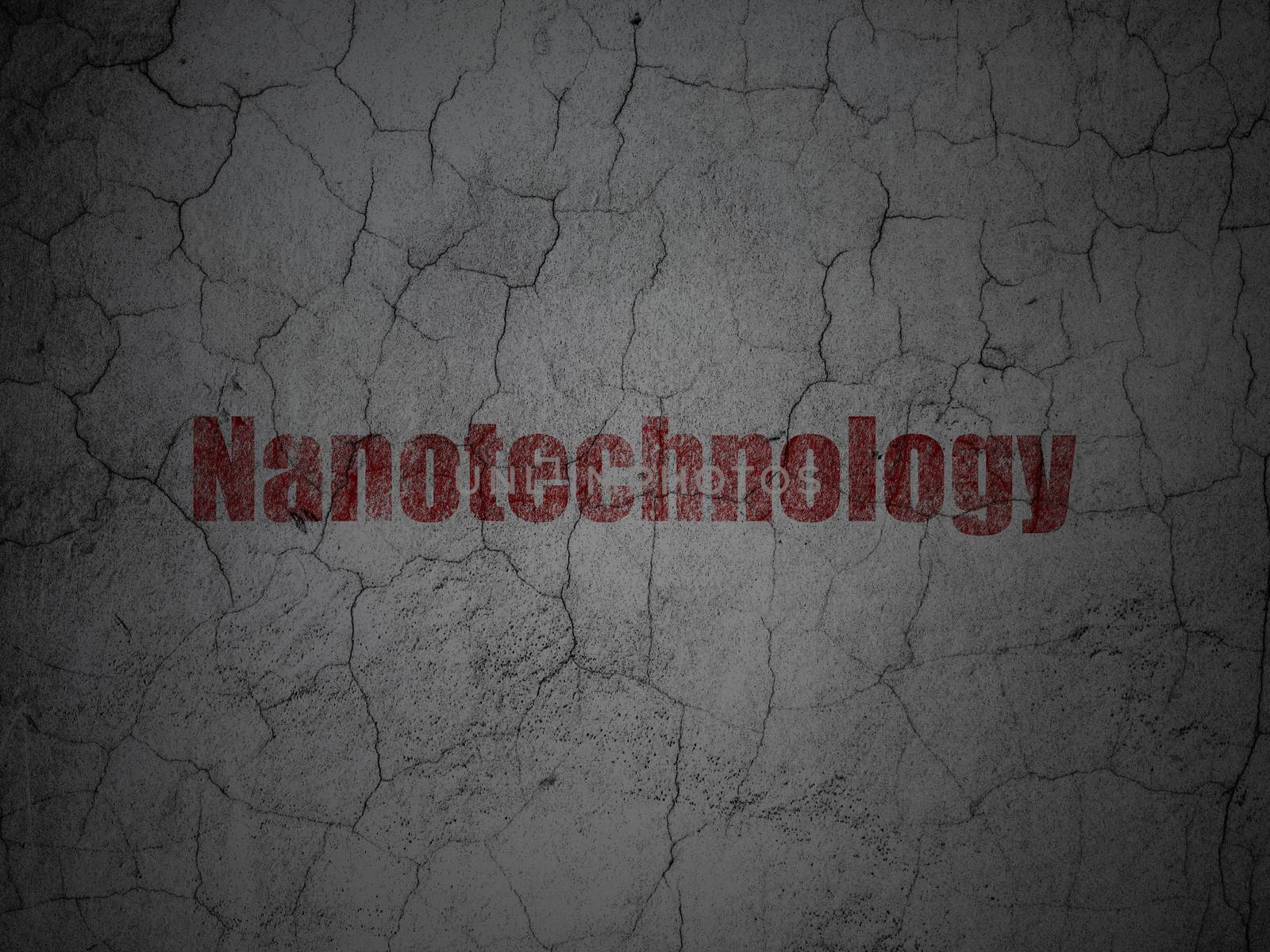 Science concept: Red Nanotechnology on grunge textured concrete wall background