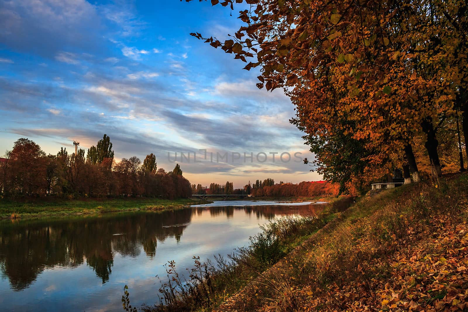 embankment of the old city in the early autumn morning