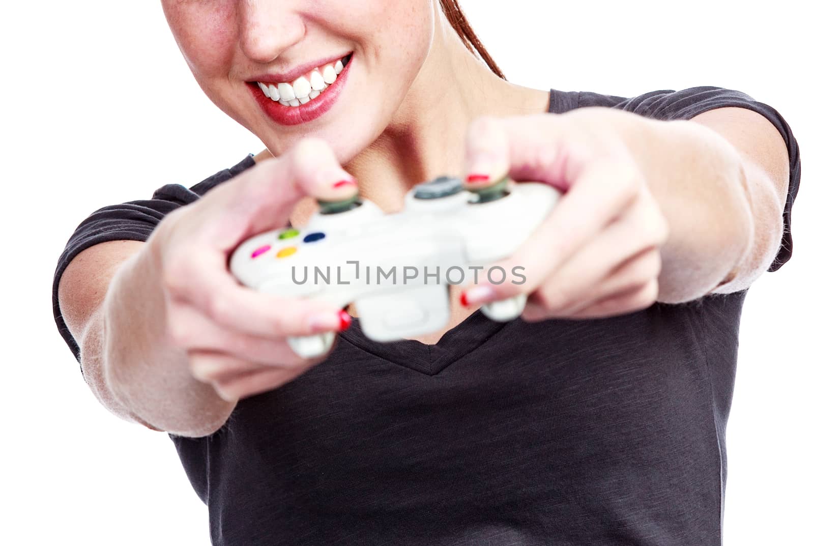 Young woman plays a videogame by Nobilior