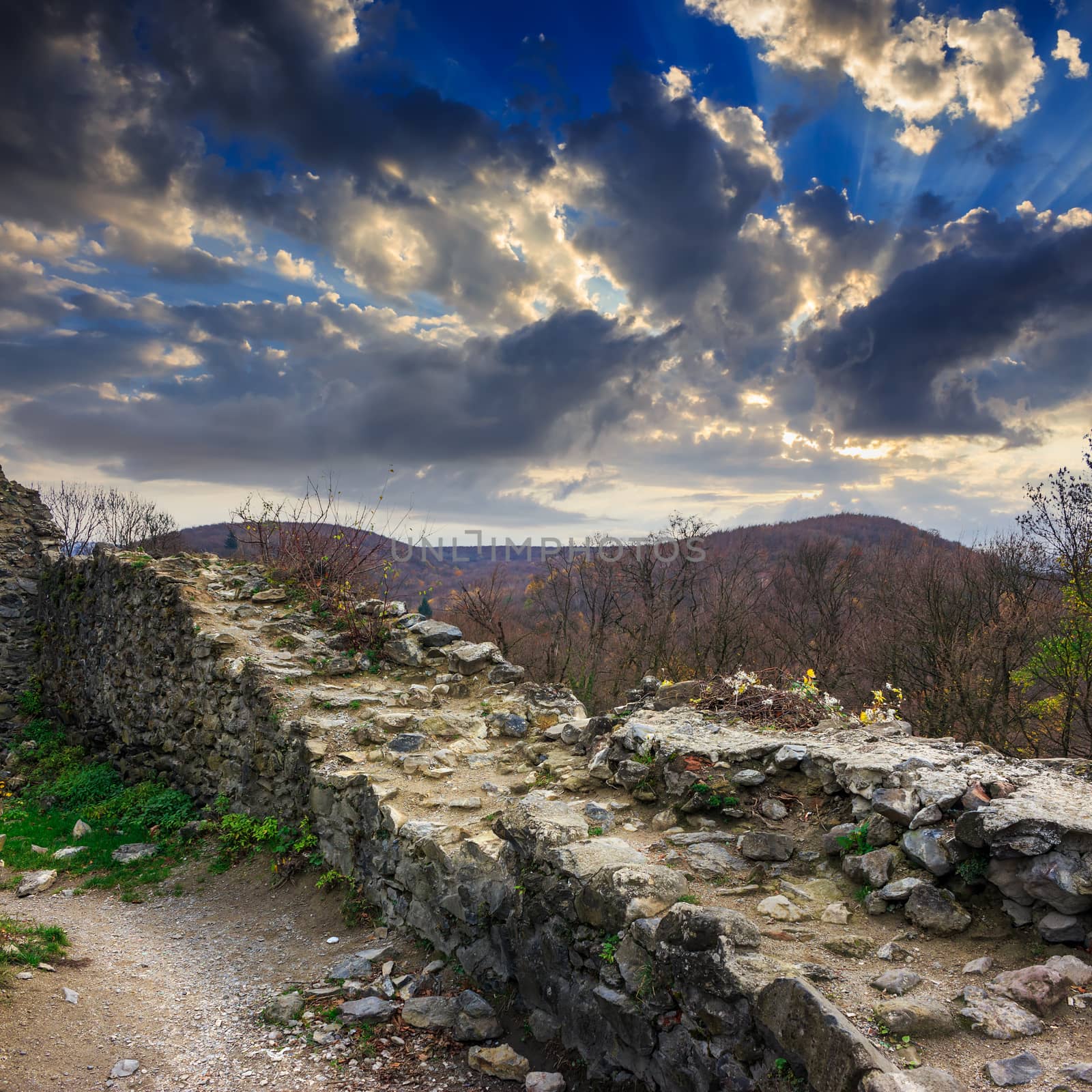 ruins of an old castle in the mountains by Pellinni