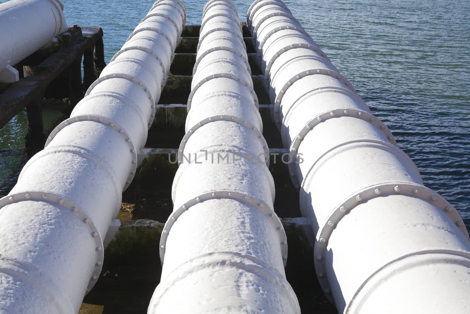 A close up of large sewage pipes