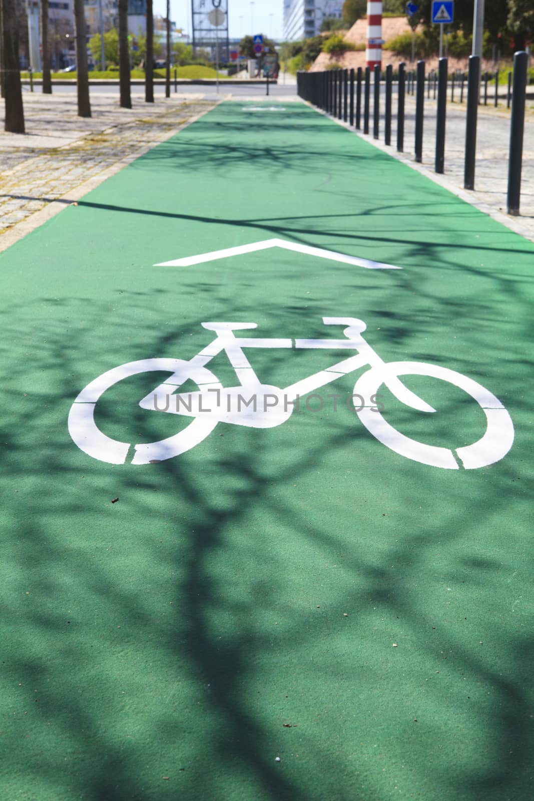 Bicycle sign on the road in  Lisbon Portugal