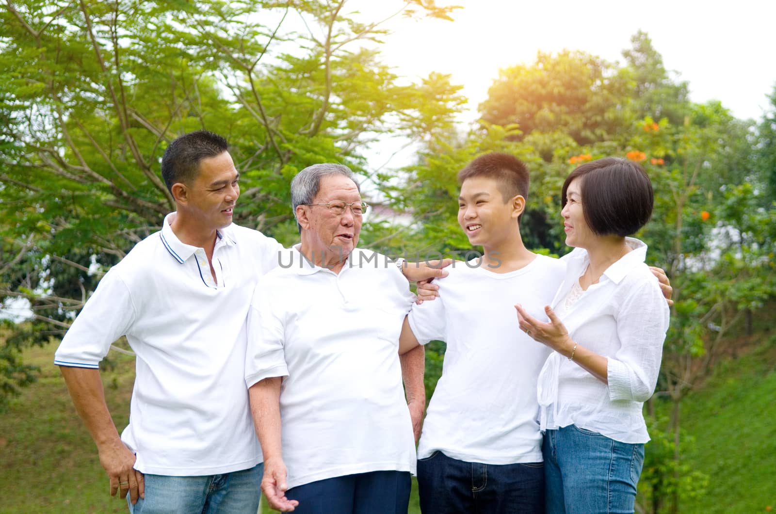 Portrait Of Multi-Generation Chinese Family Relaxing In Park Together