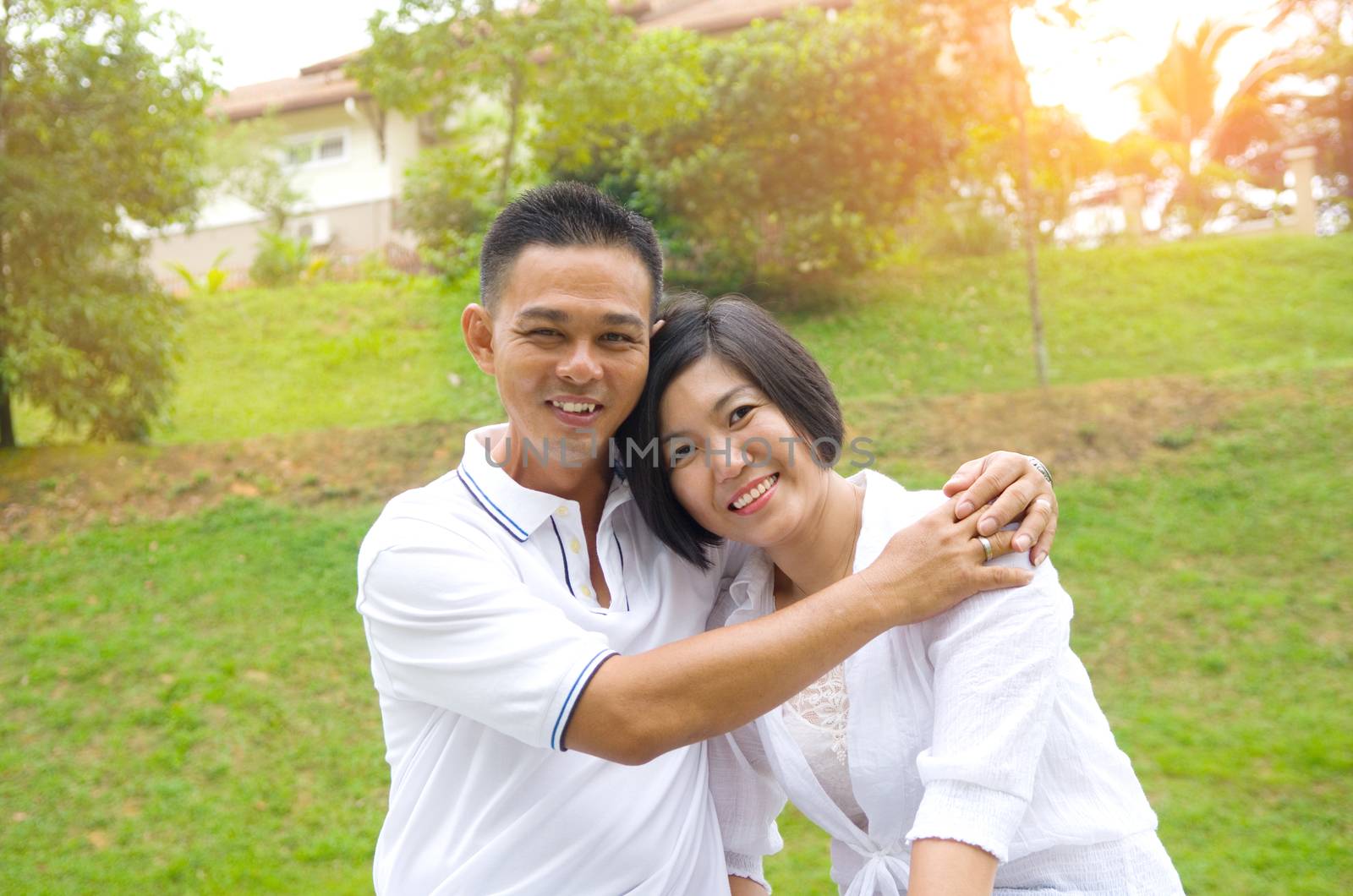 Loving asian Couple at outdoor park