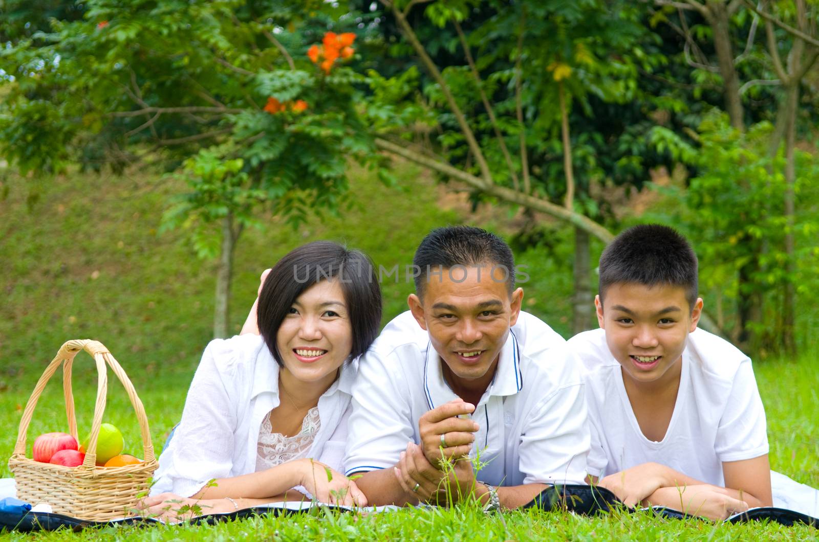 Asian Chinese Family Relaxing at outdoor park 