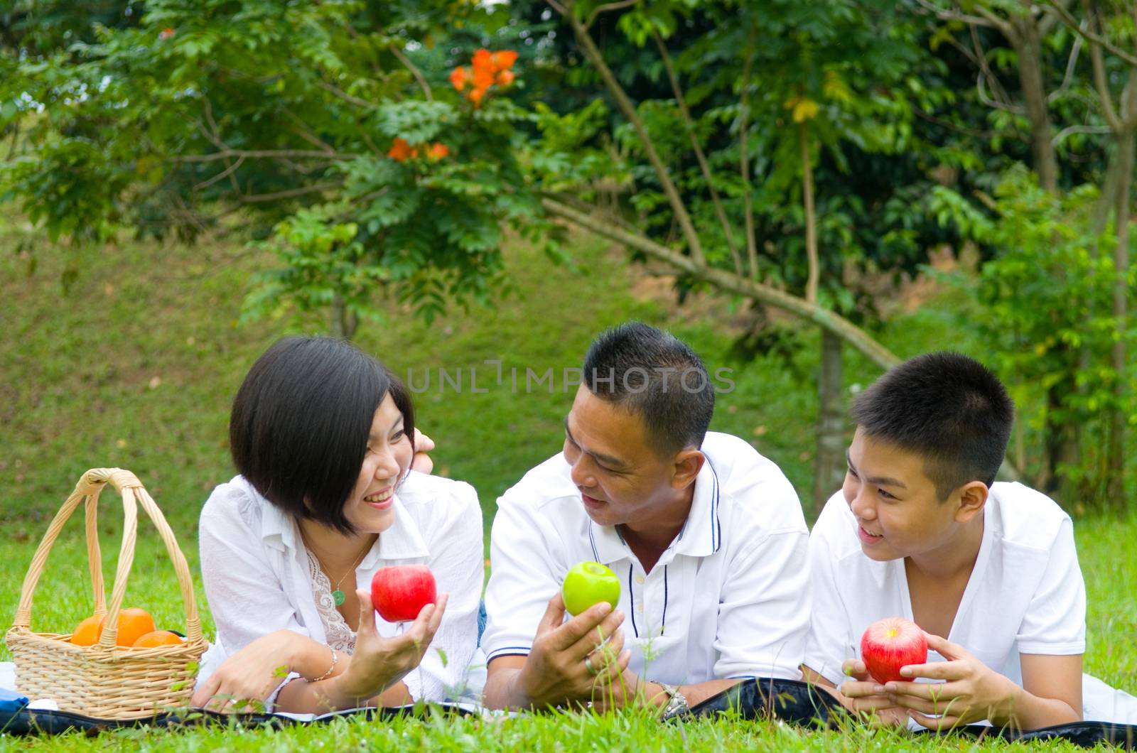 Asian Chinese Family Relaxing at outdoor park 